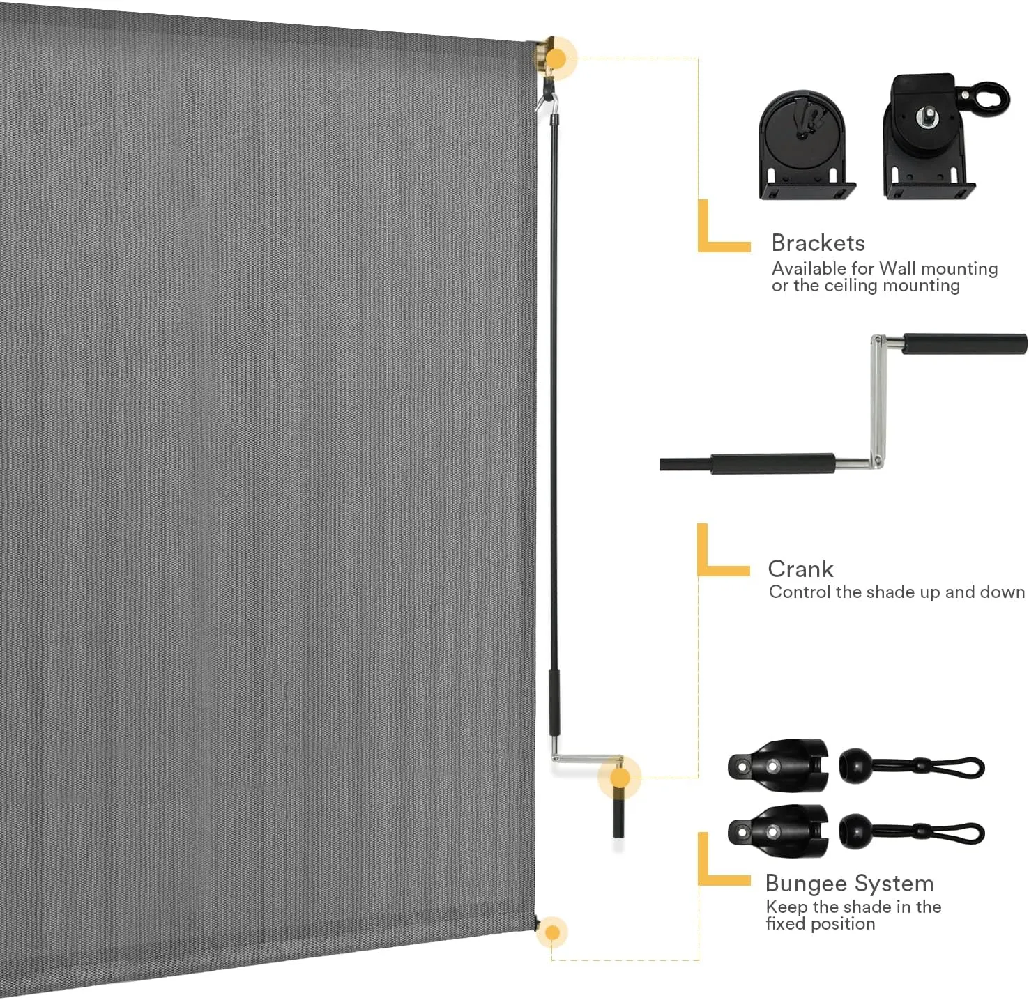 VICLLAX Outdoor Roller Shade, Patio Cordless Blinds Roll Up Shade (8' W X 8' L), Grey