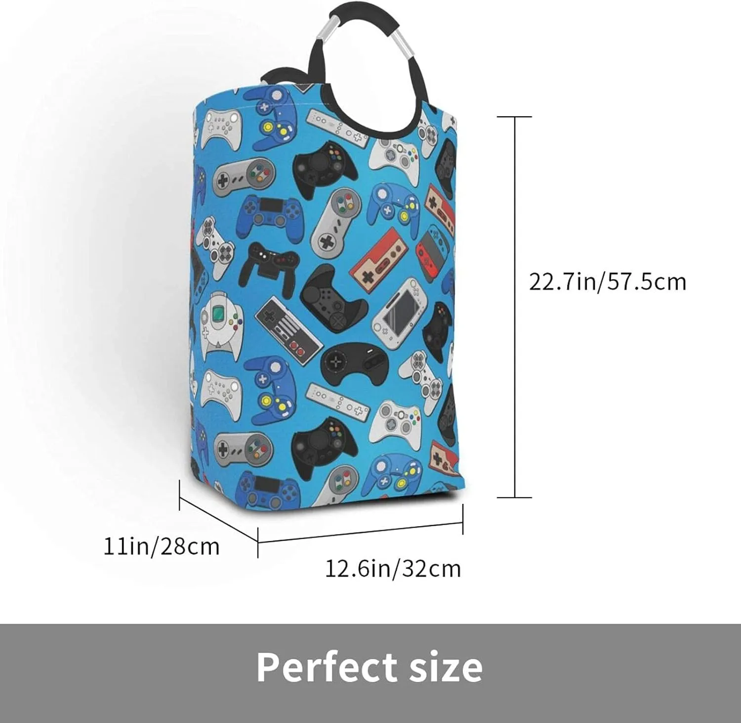 Video Game Controller Background Laundry Basket with Handles Laundry Hamper Toys Storage Organizer Foldable Bucket Washing Bin Dirty Clothes Bag for Home Bathroom Bedroom Dorm
