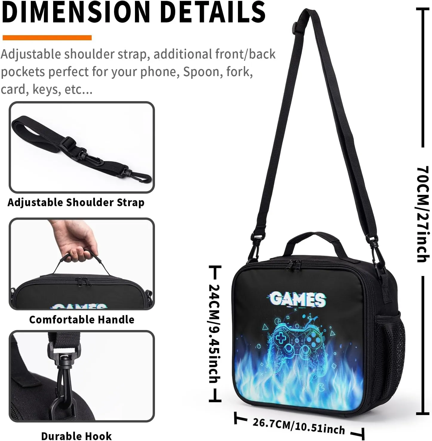 Video Game Lunch Box for Boys Insulated Gamepad Lunch Bag for Kids Reusable Cool Game Gamer Lunchbox Portable Lunch Tote With Adjustable Shoulder Strap for Teens Women Men Work School Travel Picnic