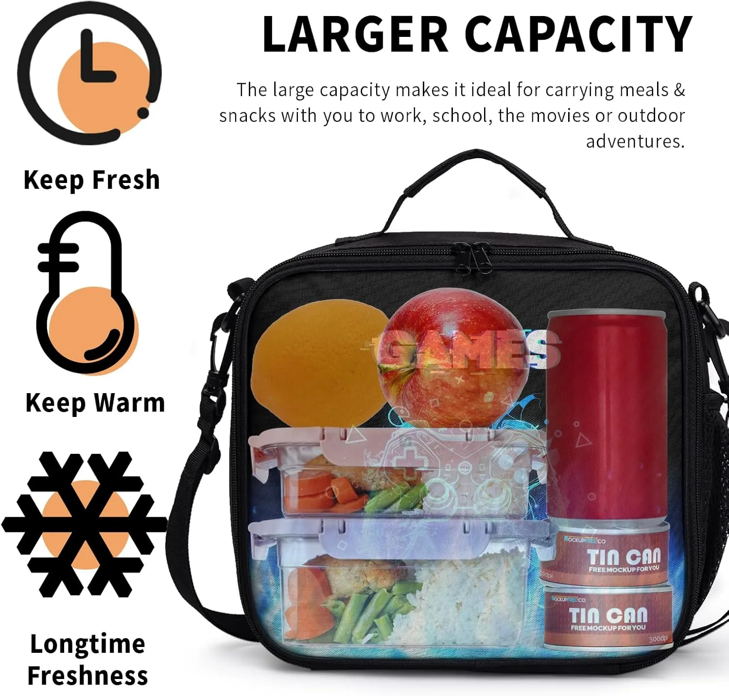 Video Game Lunch Box for Boys Insulated Gamepad Lunch Bag for Kids Reusable Cool Game Gamer Lunchbox Portable Lunch Tote With Adjustable Shoulder Strap for Teens Women Men Work School Travel Picnic
