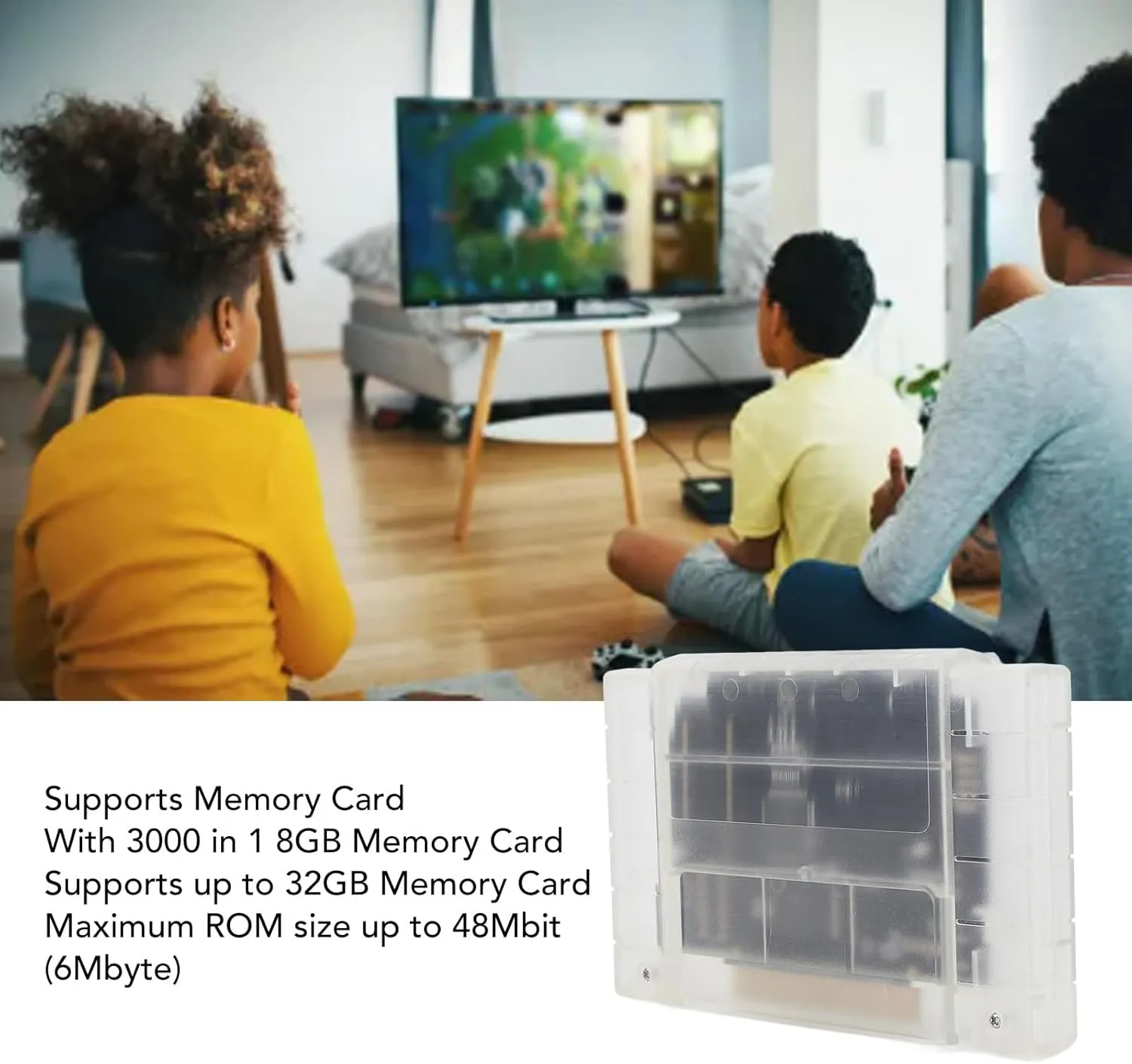 Video Games Memory Card for SFC Game Console, 3000 in 1 Game Flash Memory Card, with 8GB Memory Card, Game Cartridge Expansion Card for SNES SFC (White Transparent)