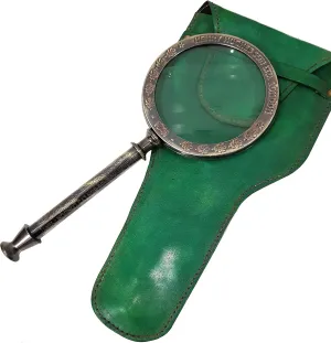 Vintage Henry London Magnifying Glass Green Leather Case Brass Nautical Educational Instrument Marine Handheld Antique Desk & Home Decor