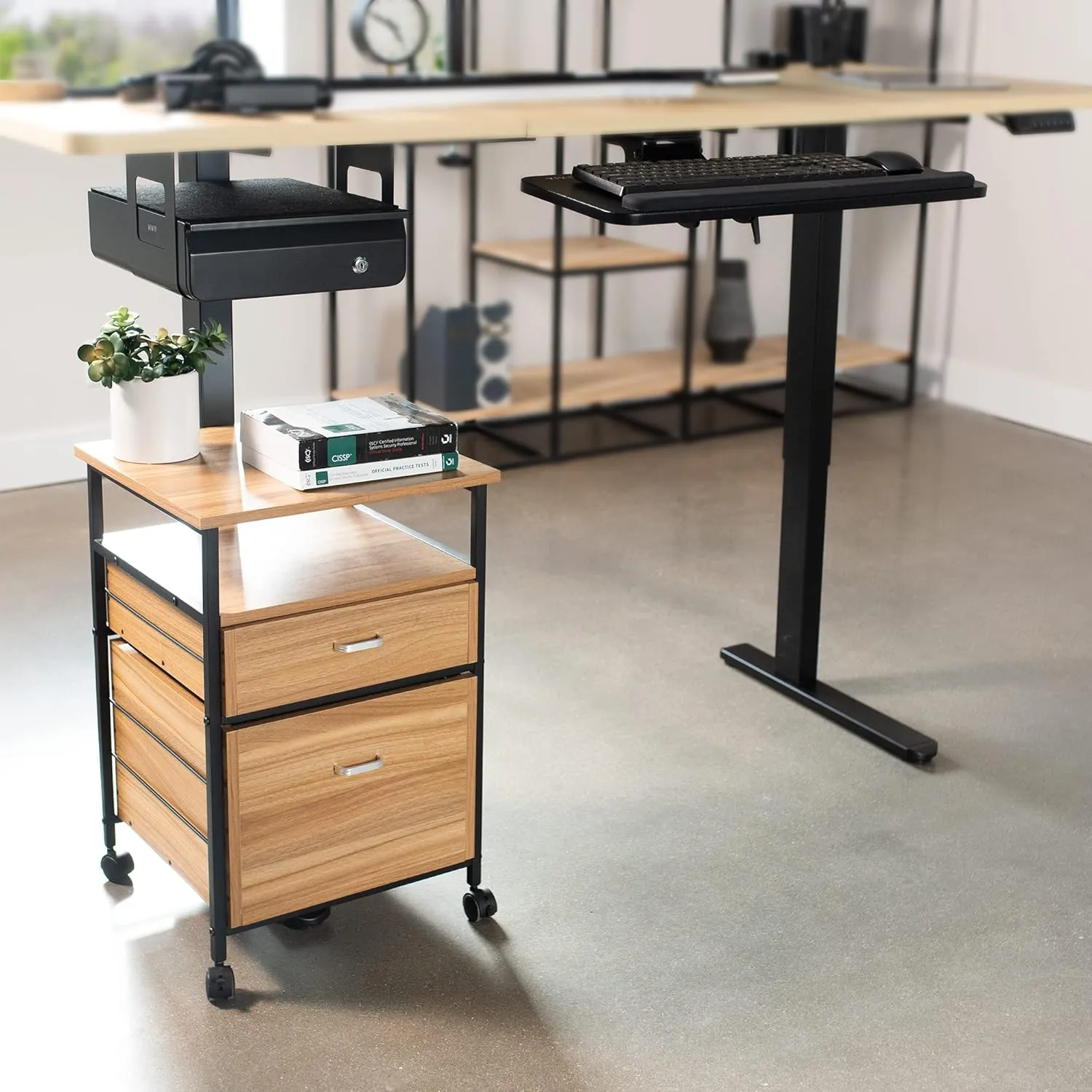 VIVO Electric Standing Desk Frame, Rear-Set Legs, Single Motor Memory Controller Height Adjustment, Frame Only, Black, DESK-100E-RB