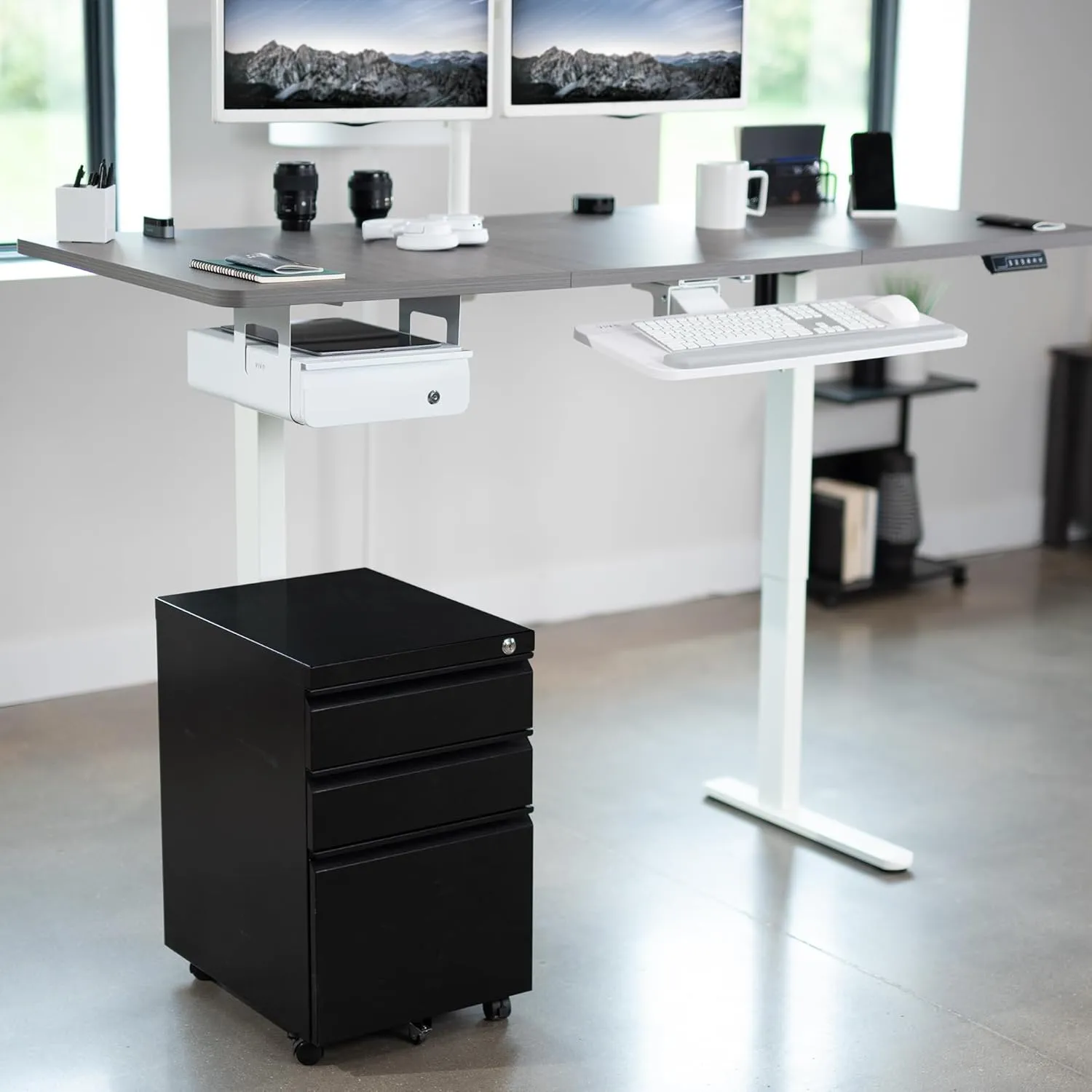 VIVO Electric Standing Desk Frame, Rear-Set Legs, Single Motor Memory Controller Height Adjustment, Frame Only, White, DESK-100E-RW