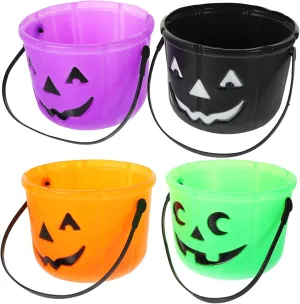 VOSAREA Halloween Pumpkin Candy Bucket 4 Pack Trick-or-treat Portable Handle Party Favor Present Boys and Girls Plastic Decorative Random Color