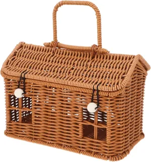 VOSAREA Me Easter Basket Hand Woven Rattan House Shape Decorative Storage Box for Home Office