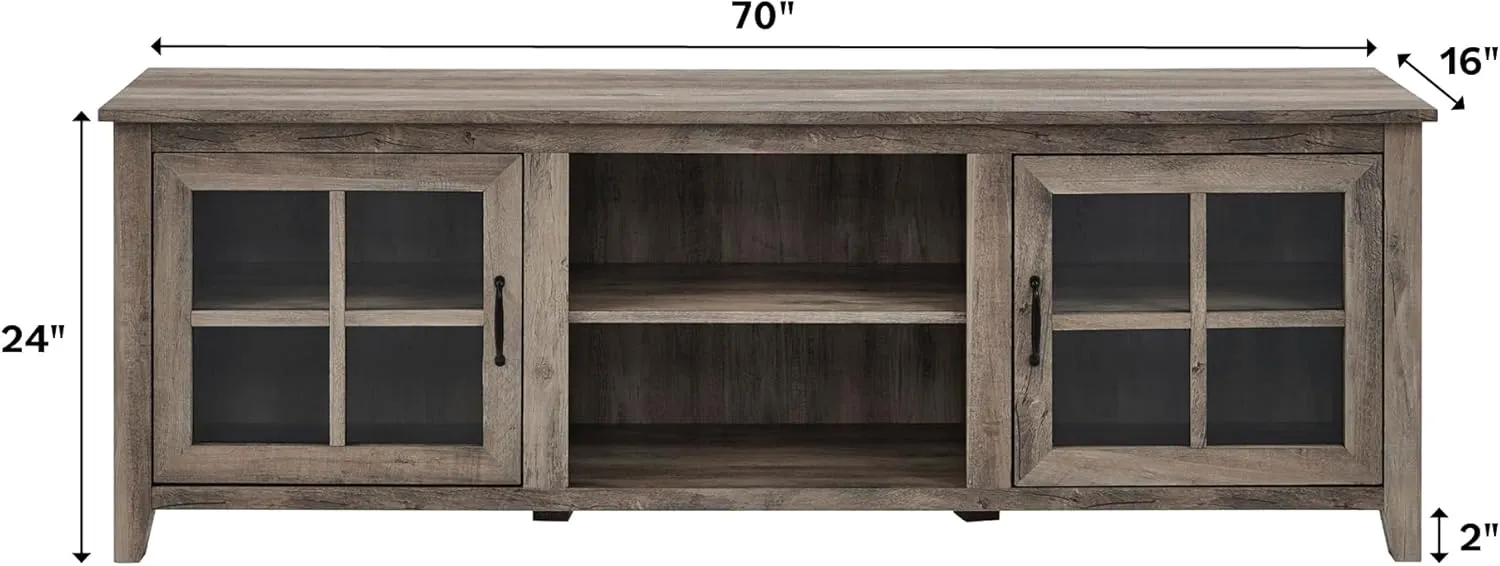 Walker Edison Portsmouth Classic 2 Glass Door TV Stand for TVs up to 80 Inches, 70 Inch, Birch