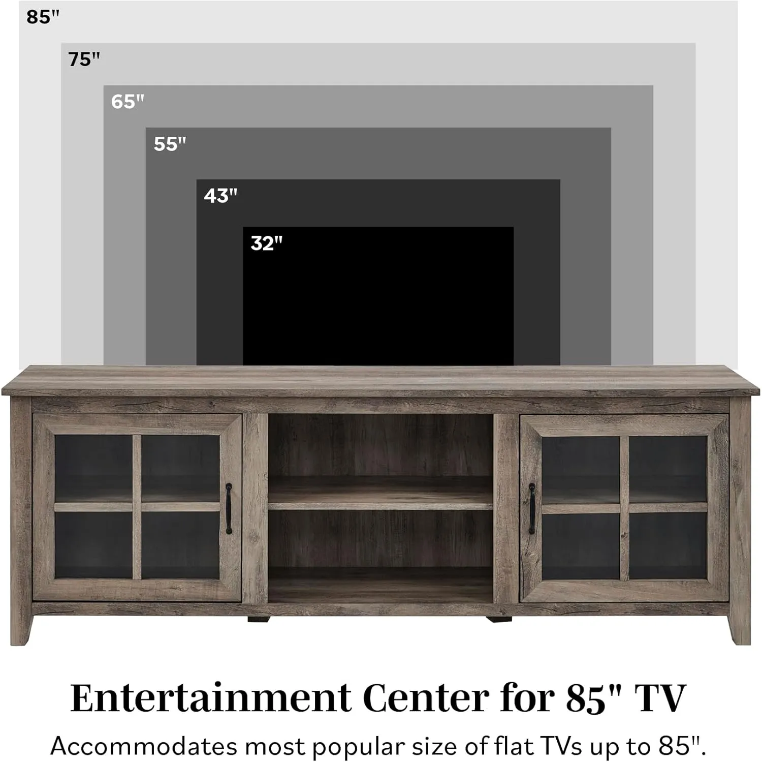 Walker Edison Portsmouth Classic 2 Glass Door TV Stand for TVs up to 80 Inches, 70 Inch, Birch