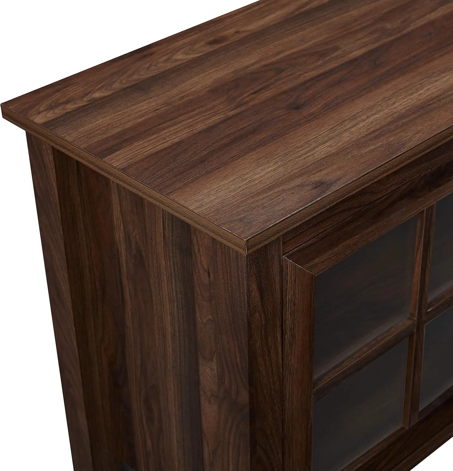 Walker Edison Portsmouth Classic 2 Glass Door TV Stand for TVs up to 80 Inches, 70 Inch, Dark Walnut
