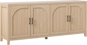 Walker Edison Sasha 70" Reeded Sideboard, Credenza with Doors for Kitchen, Dining Room, Media and Game Storage, Buffet Cabinet with Cord Management, 16" D X 30" H, Coastal Oak