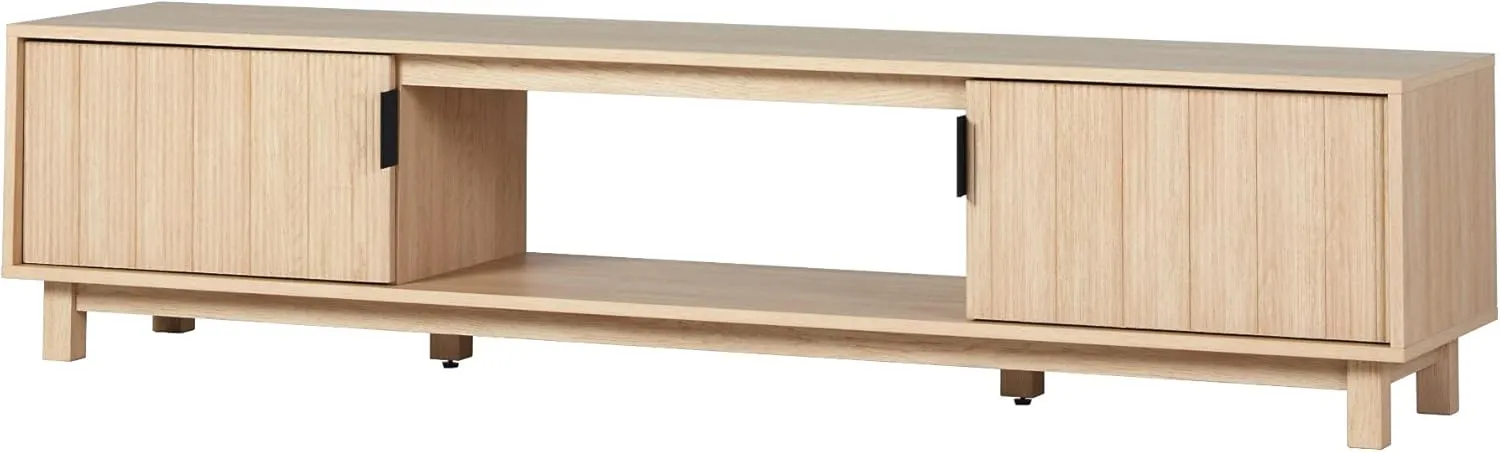 Walker Edison Walton Modern Fluted-Door Low TV Stand for TVs up to 80 Inches, 70 Inch, Coastal Oak