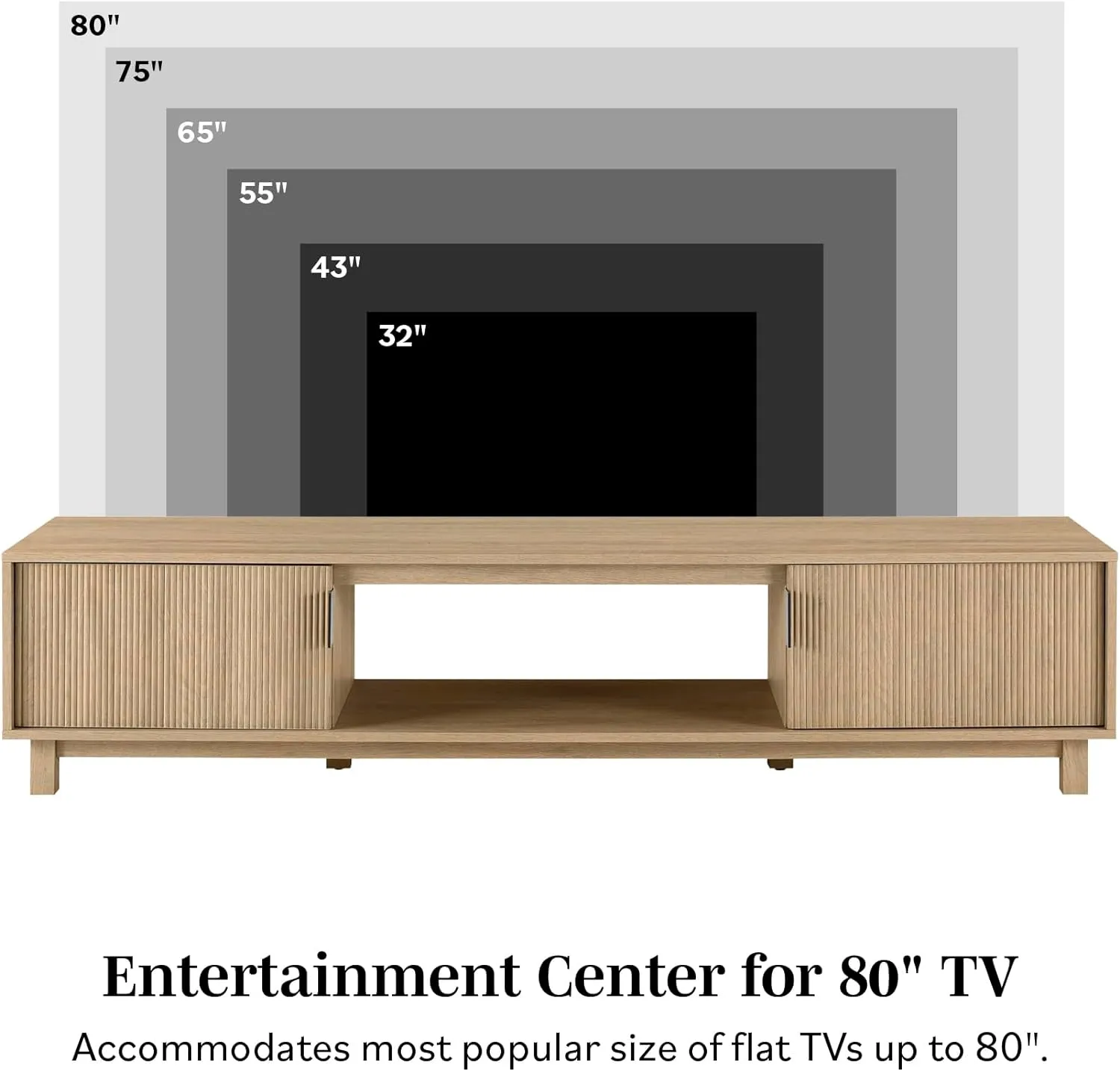 Walker Edison Walton Modern Fluted-Door Low TV Stand for TVs up to 80 Inches, 70 Inch, Coastal Oak