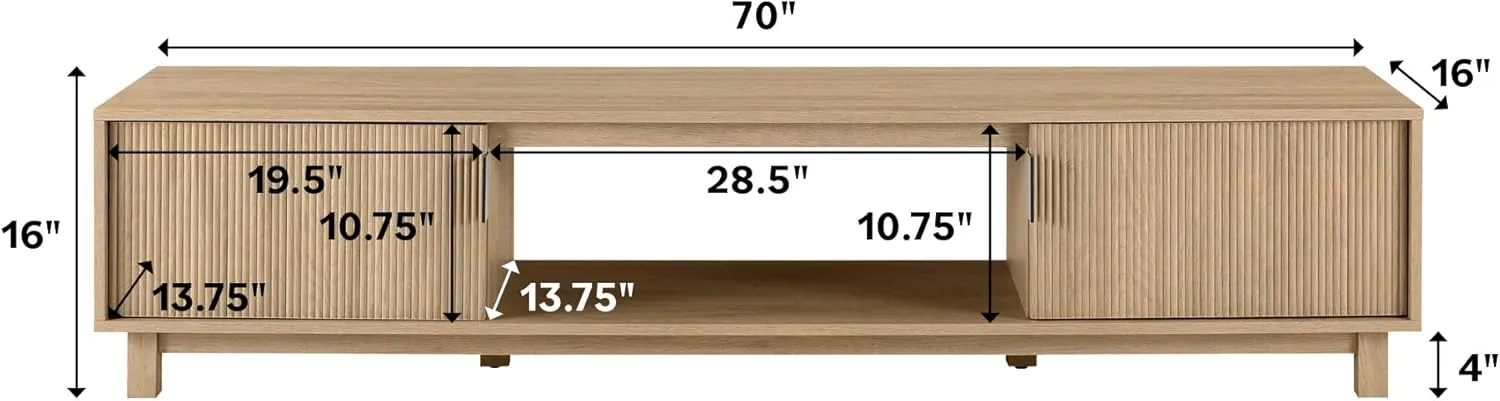 Walker Edison Walton Modern Fluted-Door Low TV Stand for TVs up to 80 Inches, 70 Inch, Coastal Oak