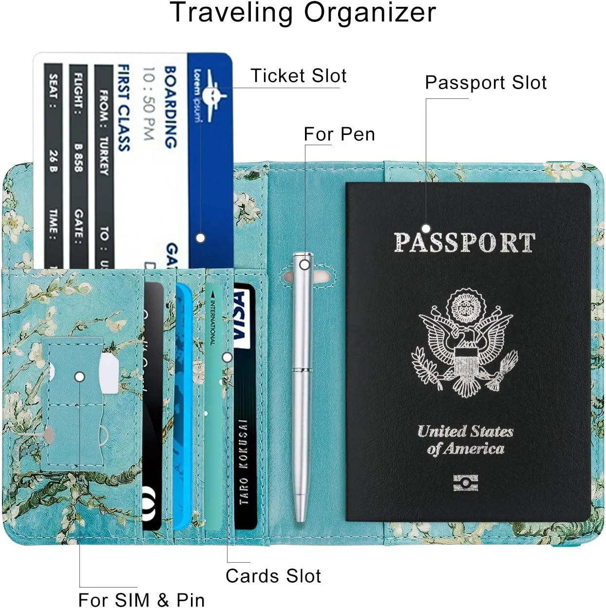 WALNEW Passport Holder for Travel, RFID Passport Cover Wallet for Women Men, PU Leather Passport Book Card Holder Case with Pen, Travelling Essentials for Flying