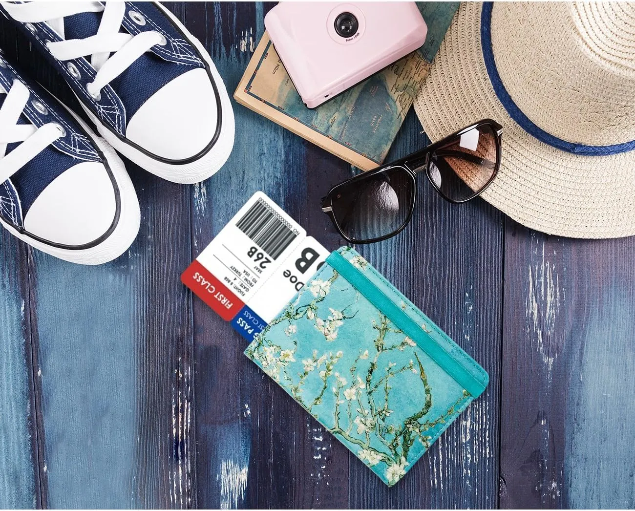 WALNEW Passport Holder for Travel, RFID Passport Cover Wallet for Women Men, PU Leather Passport Book Card Holder Case with Pen, Travelling Essentials for Flying