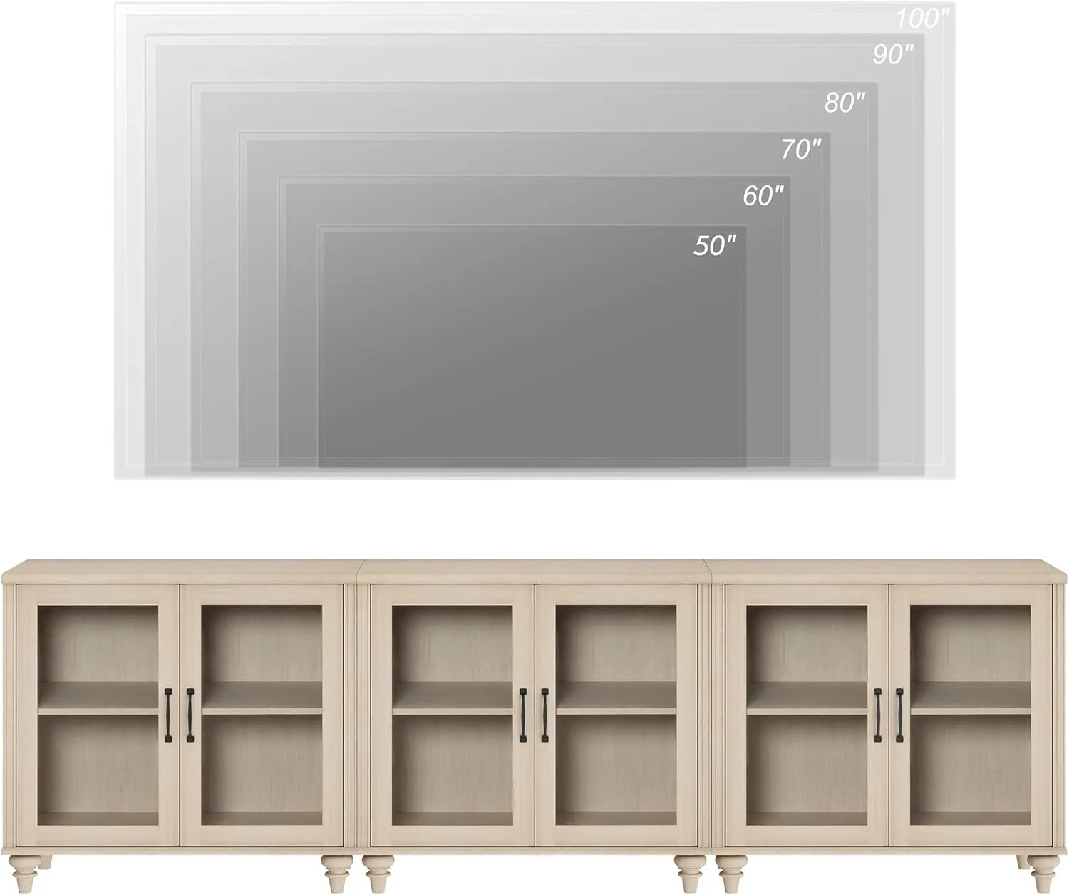 WAMPAT 100 Inch TV Stand with Glass Door, Wood TV Cabinet Entertainment Center for 75/80/85 Inch TV, 3-in-1 Kitchen Buffet Cabinet with 6 Storage Cabinets for Dining Room & Living Room, Beige