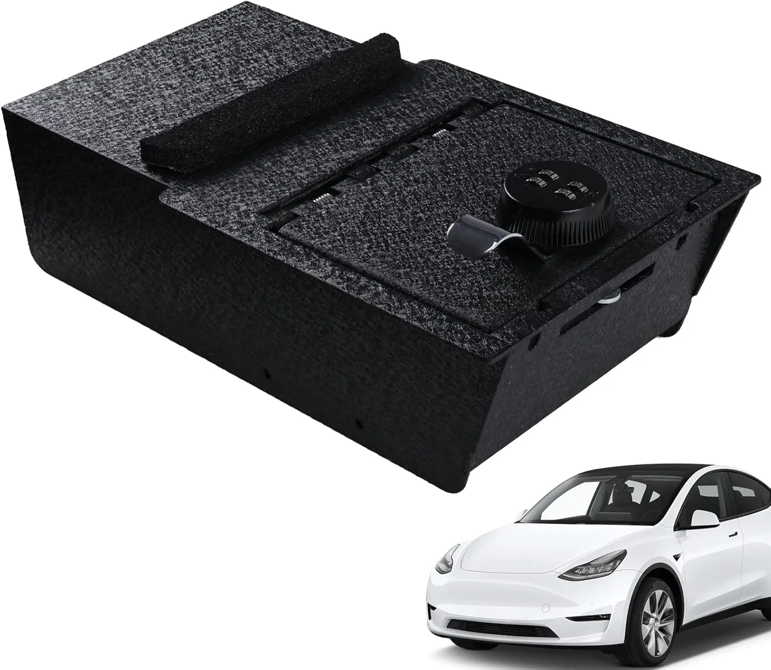 WASAI Console Safe Gun Safe for Car, Premium in-Vehicle Console Gun Vault Lockbox Compatible with Tesla Model Y 2021-2024, Model 3 2021-2023, 4-Digit Combination Lock.