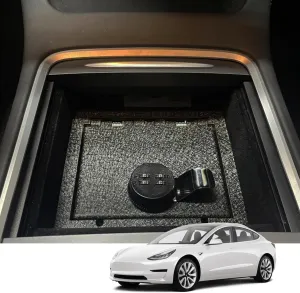 WASAI Console Safe Gun Safe for Car, Premium in-Vehicle Console Gun Vault Lockbox Compatible with Tesla Model Y 2021-2024, Model 3 2021-2023, 4-Digit Combination Lock.