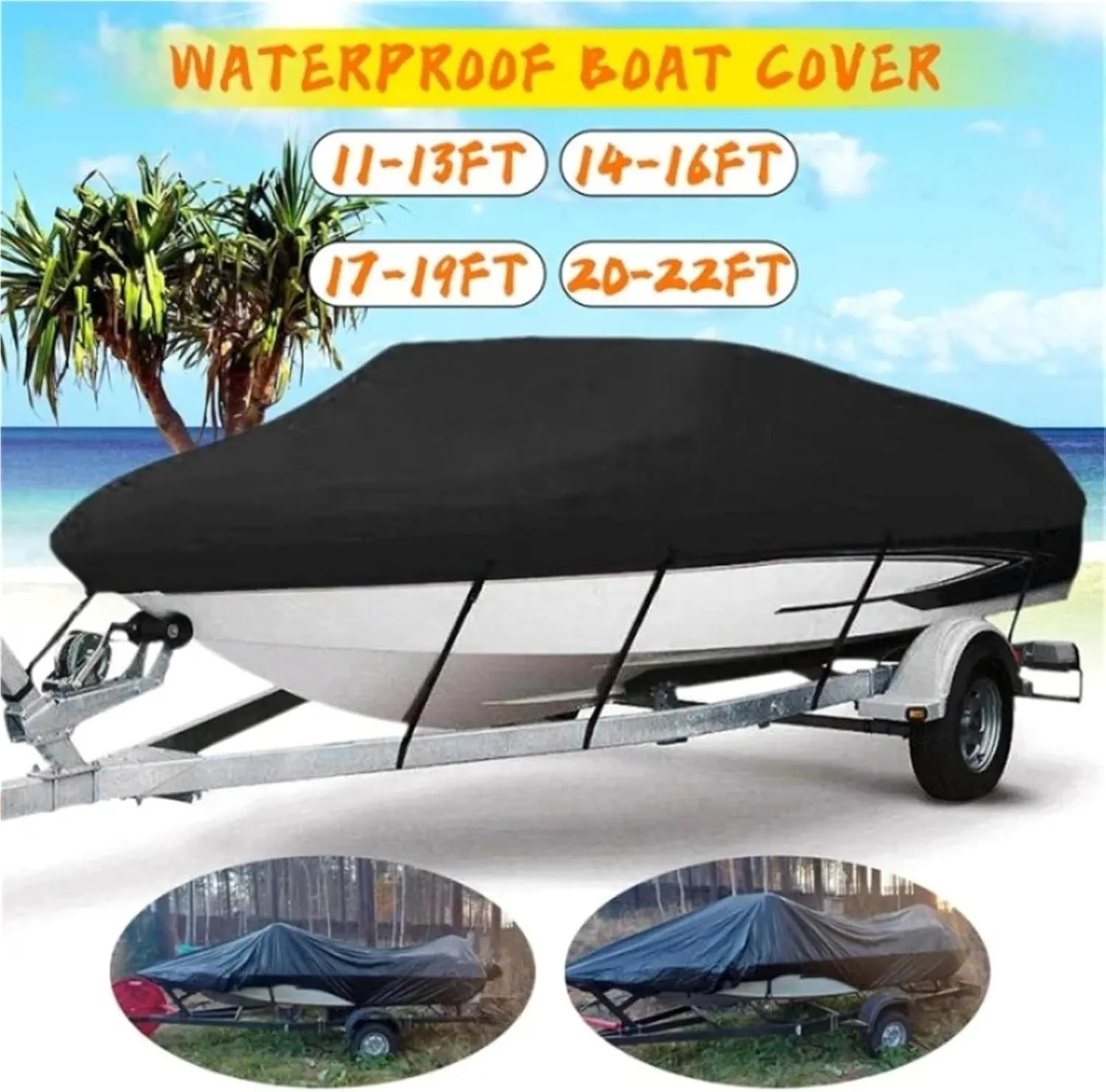 Waterproof Yacht Cover 11–22ft – 210D UV-Resistant Marine Fabric for Trailerable Boats for Boats(11-13Ft (420X270cm))