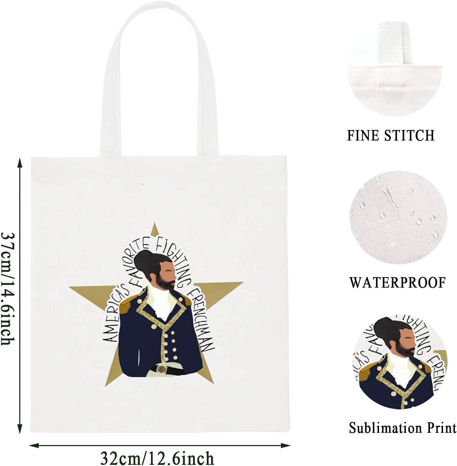 WCGXKO Musical Inspired Tote Bag Musical Gift America's Favorite Fighting Frenchman (Fighting Frenchman tote)