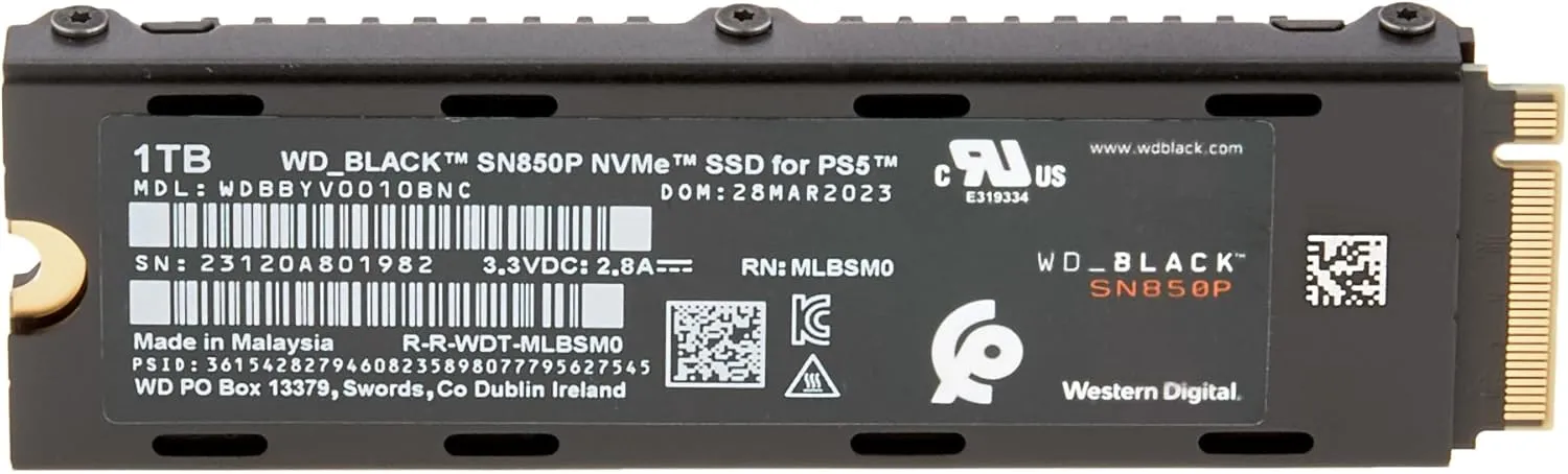 WD_BLACK 1TB SN850P NVMe M.2 SSD Officially Licensed Storage Expansion for PS5 Consoles, up to 7,300MB/s, with heatsink - WDBBYV0010BNC-WRSN