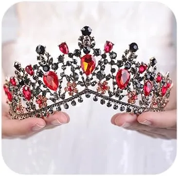 Wedding Crown Crystal Rhinestone Tiara Red Bridal Princess Tiara Headbands Hair Accessories for Bride Party Bridesmaids Birthday Prom Halloween Costume Cosplay Gifts(Black and Red)