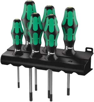 Wera 05138250001 Kraftform Plus 367/6 Torx BO Safety Screwdriver Set and Rack, With Bore Hole, 6-Piece