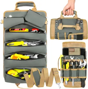 WEREWOLVES Tool Bag Organizer with 2 Detachable Tool Pouch, Multifunctional Waterproof Tool Roll Organizer, Multi-pocket Tool Bag for Motorcycle/Truck/Electrician/Mechanic