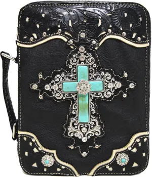 Western Style Embroidered Verse Scripture Bible Cover Book Bibles Carrying Case for Women Extra Strap Purse Messenger Bag