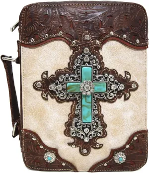 Western Style Embroidered Verse Scripture Bible Cover Book Bibles Carrying Case for Women Extra Strap Purse Messenger Bag