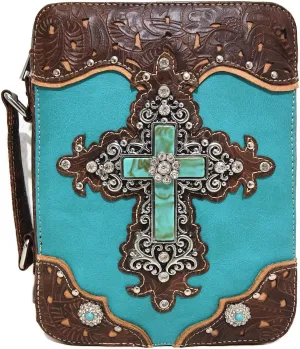 Western Style Embroidered Verse Scripture Bible Cover Book Bibles Carrying Case for Women Extra Strap Purse Messenger Bag