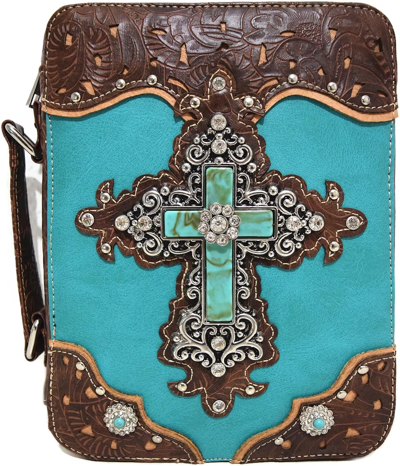 Western Style Embroidered Verse Scripture Bible Cover Book Bibles Carrying Case for Women Extra Strap Purse Messenger Bag