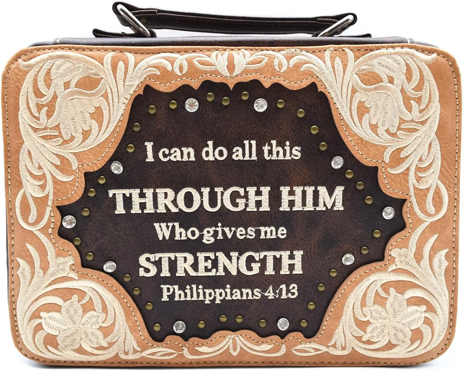 Western Style Embroidered Verse Scripture Bible Cover Book Bibles Carrying Case for Women Extra Strap Purse Messenger Bag