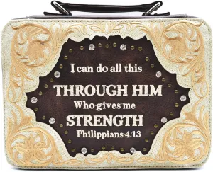 Western Style Embroidered Verse Scripture Bible Cover Book Bibles Carrying Case for Women Extra Strap Purse Messenger Bag
