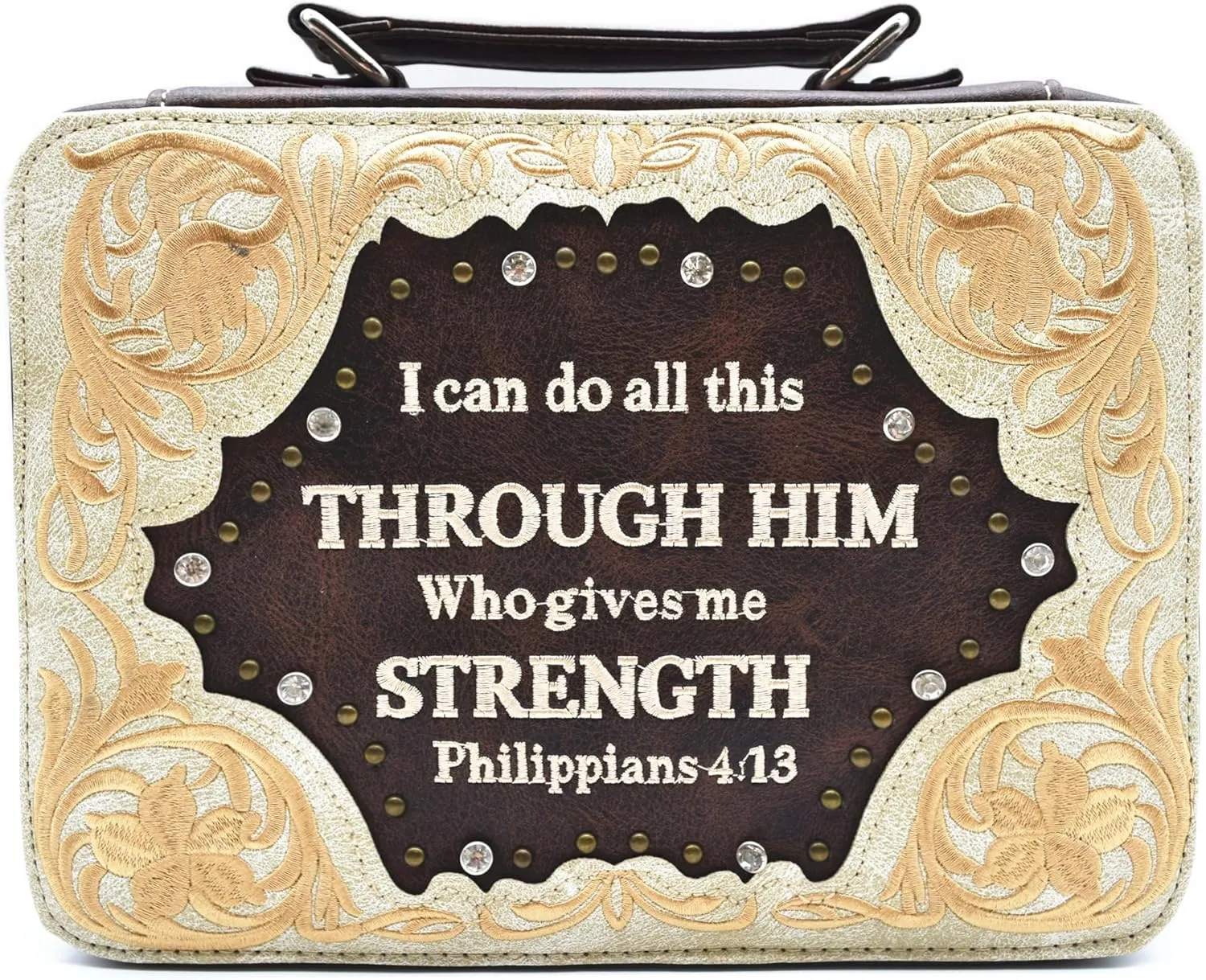 Western Style Embroidered Verse Scripture Bible Cover Book Bibles Carrying Case for Women Extra Strap Purse Messenger Bag