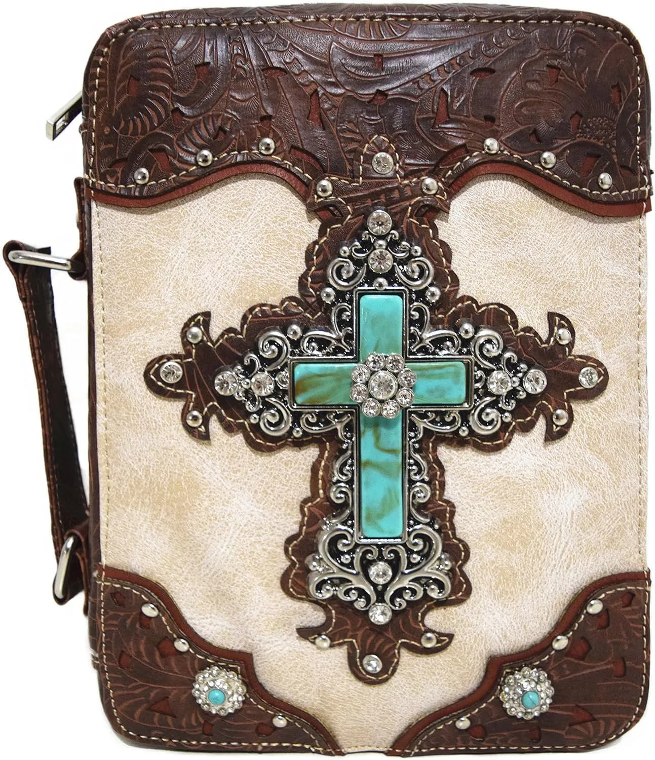 Western Style Embroidered Verse Scripture Bible Cover Book Bibles Carrying Case for Women Extra Strap Purse Messenger Bag