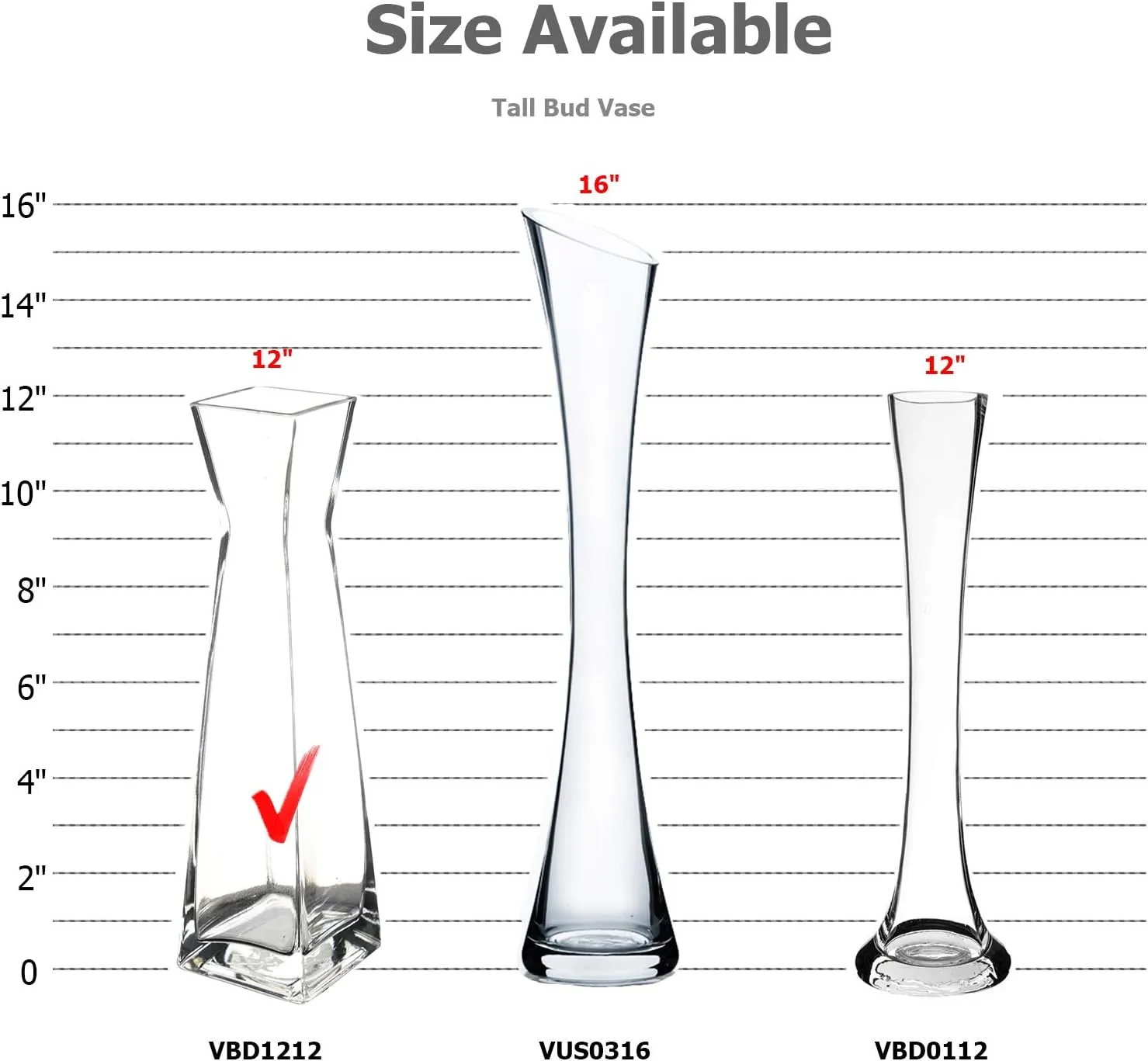 WGV Gathering Bud Vase, Width 3", Height 12", Clear Tall Square Block Concaved Glass Floral Container Centerpiece Planter for Wedding Party Event Home Office Decor, 1 Piece