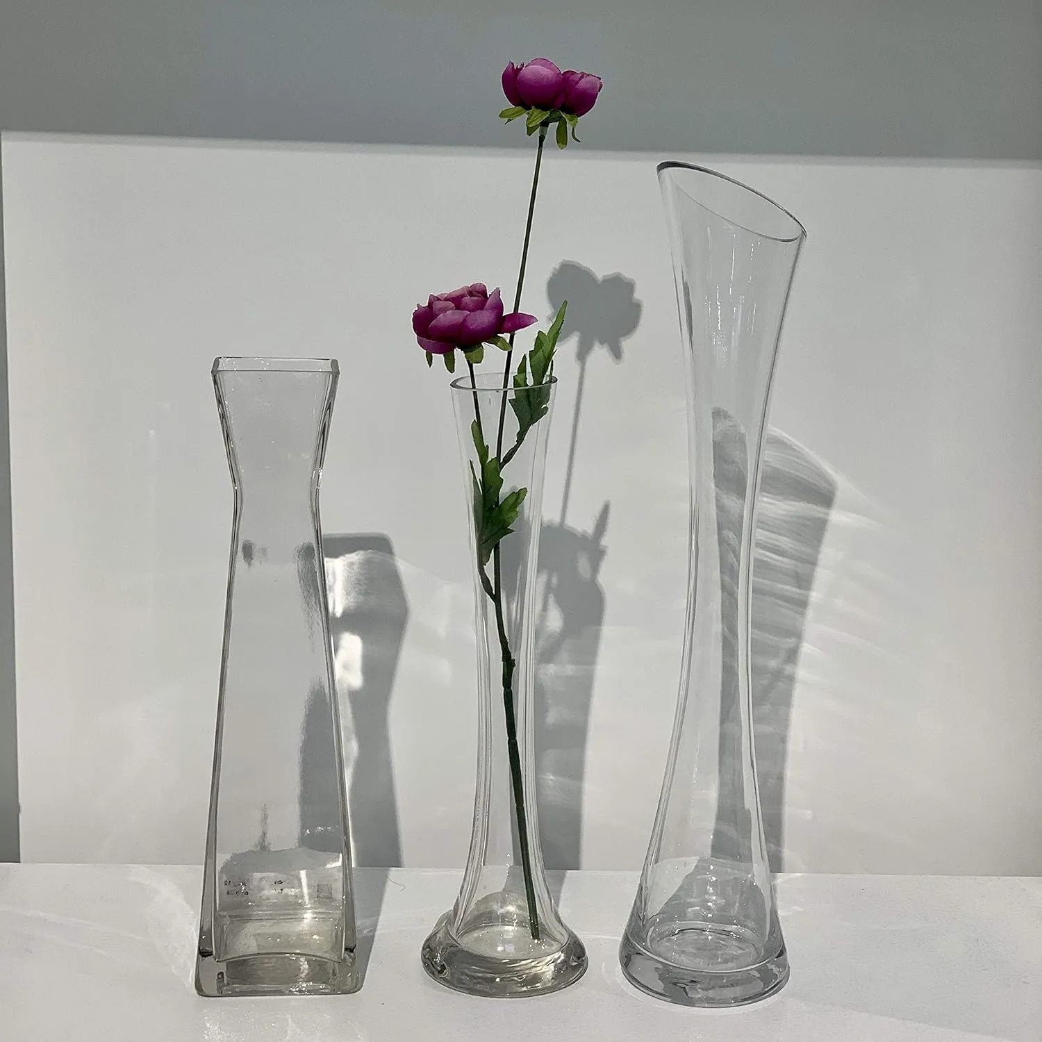 WGV Gathering Bud Vase, Width 3", Height 12", Clear Tall Square Block Concaved Glass Floral Container Centerpiece Planter for Wedding Party Event Home Office Decor, 1 Piece