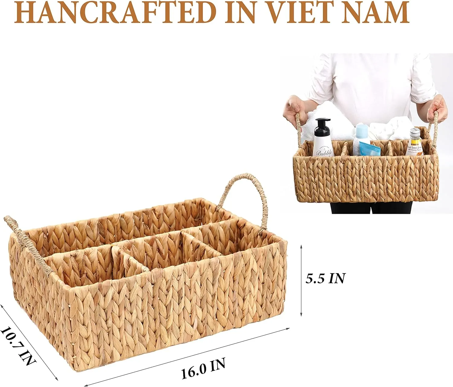 Wicker Divided Storage Basket Woven Natural Basket Hyacinth for Organizing Bathroom Kitchen Shelves Office Supplies Organization Everyday Wicker Storage Baskets 4 Section Rectangular Tray
