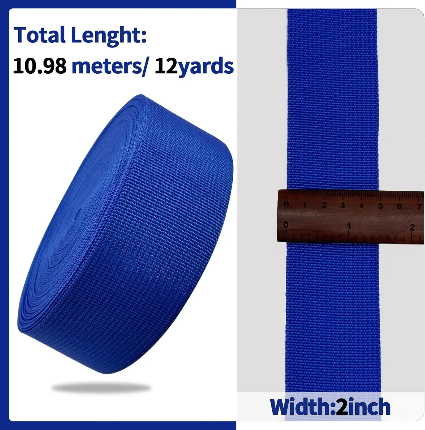 Wide Webbing Straps for Replacement Lawn Chair 2inch 12 Yards Heavy Polyprorylene Straps for Outdoor DIY Gear Repair Pet Collars Decorative Webbing Straps for Crafts Bags