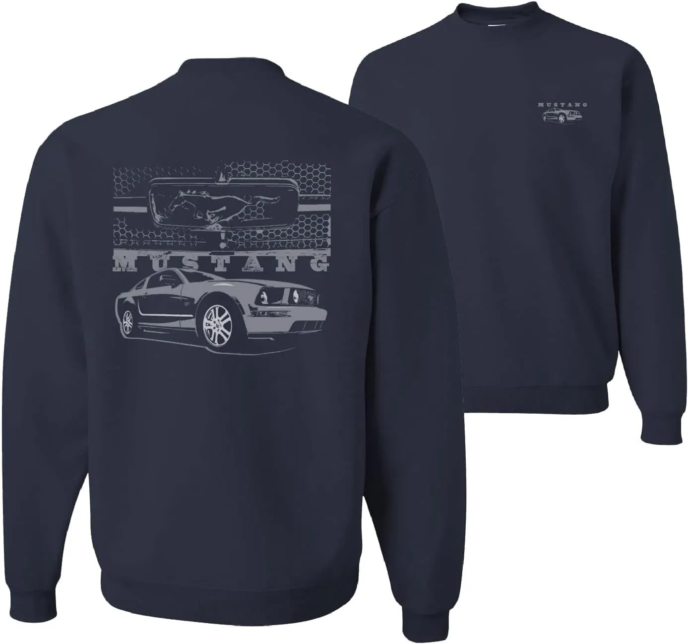 Wild Bobby Distressed Ford Mustang Front Grill Cars and Trucks Front and Back Unisex Crewneck Graphic Sweatshirt