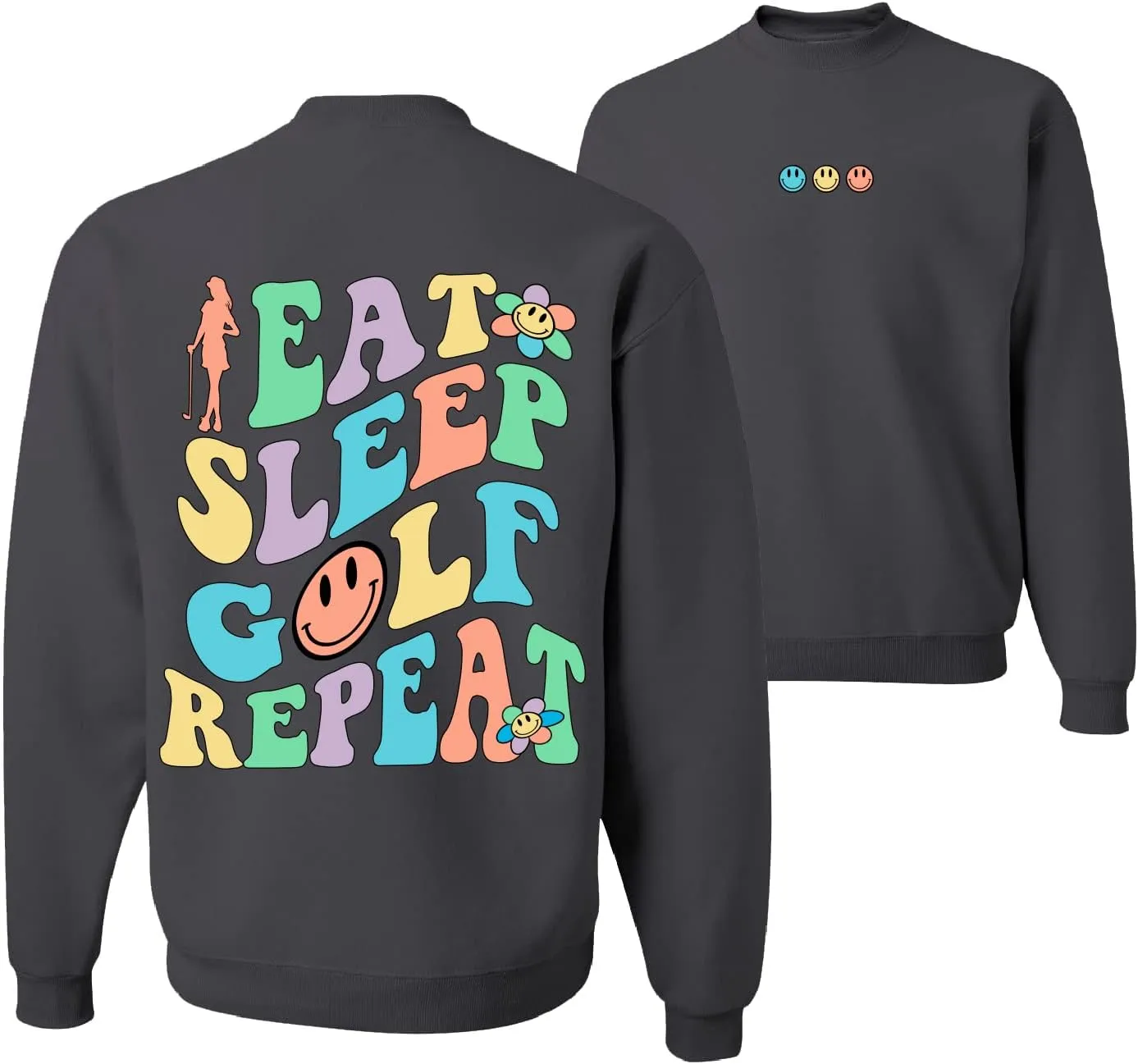 Wild Bobby Eat Sleep Golf Repeat Cute Golf Sports Sports Front and Back Unisex Crewneck Graphic Sweatshirt