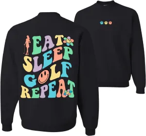 Wild Bobby Eat Sleep Golf Repeat Cute Golf Sports Sports Front and Back Unisex Crewneck Graphic Sweatshirt