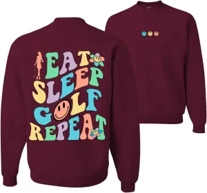 Wild Bobby Eat Sleep Golf Repeat Cute Golf Sports Sports Front and Back Unisex Crewneck Graphic Sweatshirt