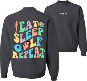 Wild Bobby Eat Sleep Golf Repeat Cute Golf Sports Sports Front and Back Unisex Crewneck Graphic Sweatshirt