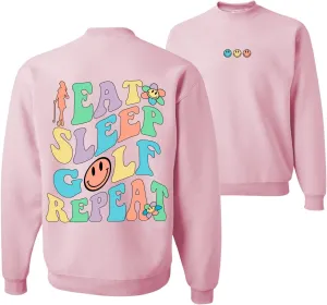 Wild Bobby Eat Sleep Golf Repeat Cute Golf Sports Sports Front and Back Unisex Crewneck Graphic Sweatshirt