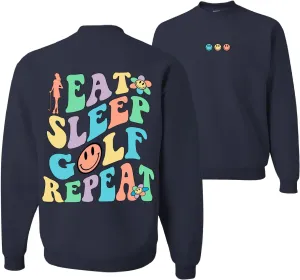 Wild Bobby Eat Sleep Golf Repeat Cute Golf Sports Sports Front and Back Unisex Crewneck Graphic Sweatshirt