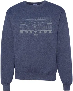 Wild Bobby Vintage Ford Mustang Silver Honeycomb Grill Distressed Cars and Trucks Unisex Crewneck Graphic Sweatshirt