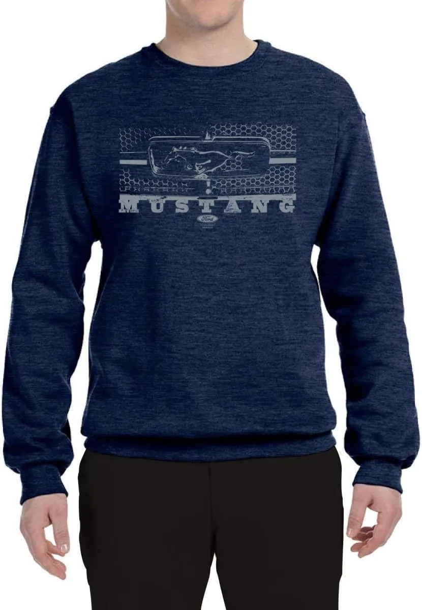Wild Bobby Vintage Ford Mustang Silver Honeycomb Grill Distressed Cars and Trucks Unisex Crewneck Graphic Sweatshirt