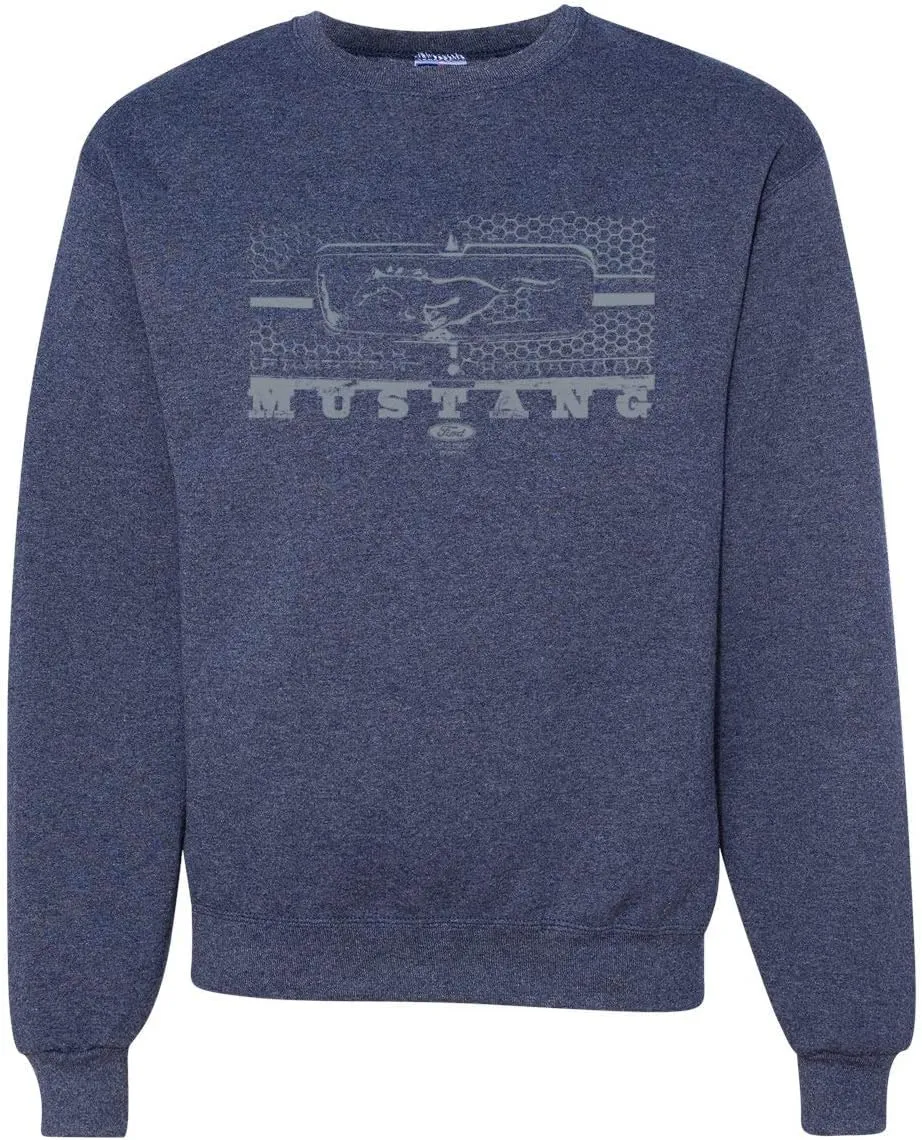 Wild Bobby Vintage Ford Mustang Silver Honeycomb Grill Distressed Cars and Trucks Unisex Crewneck Graphic Sweatshirt
